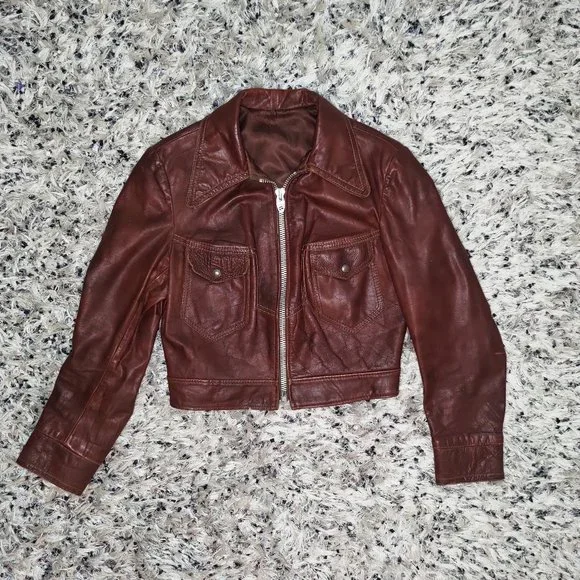 Iconic 70s Brown Leather Bomber Jacket - Picture 3 of 12